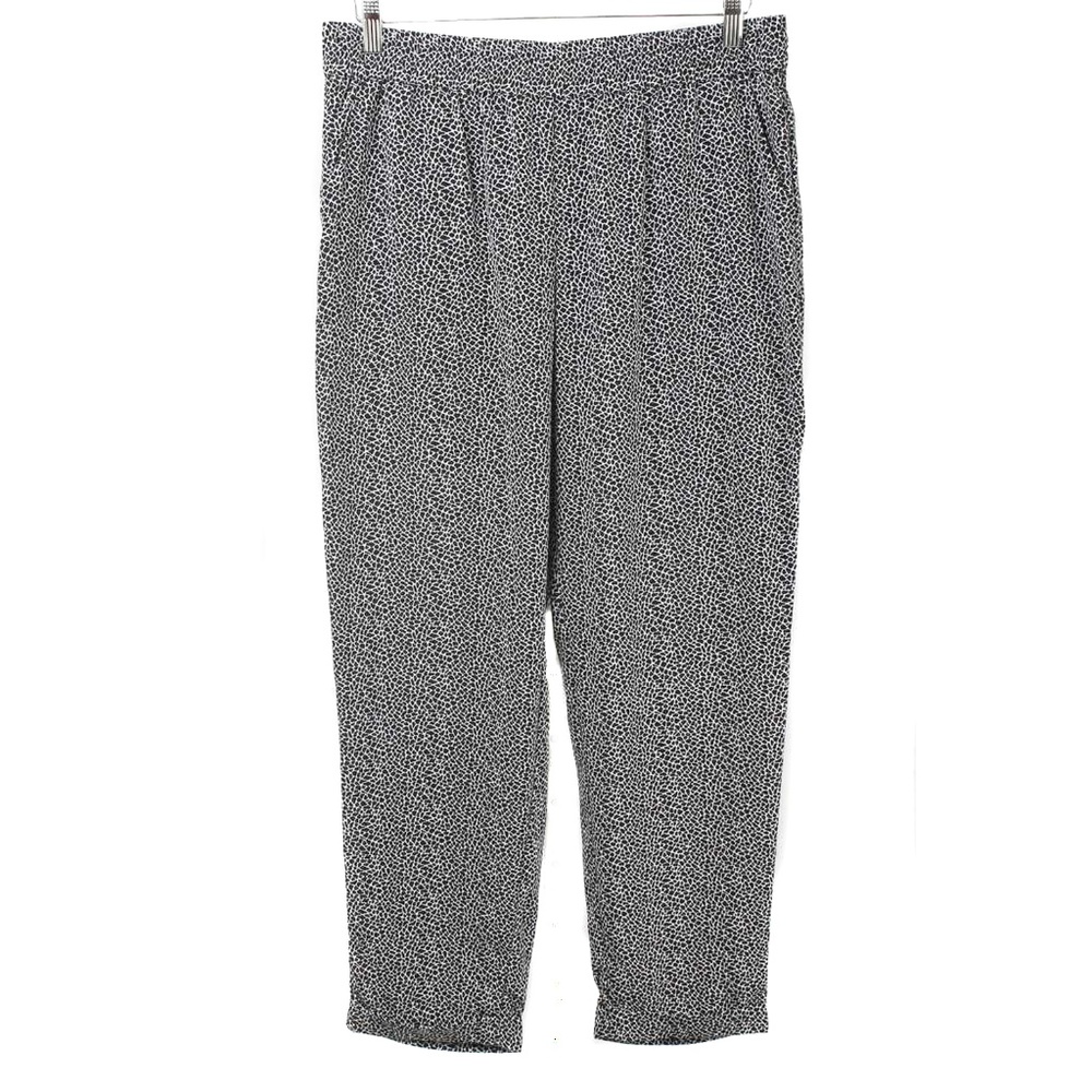 CHICO'S Black & White Spotted Pattern Elastic Waist Cuffed Ankled Pants Size M
